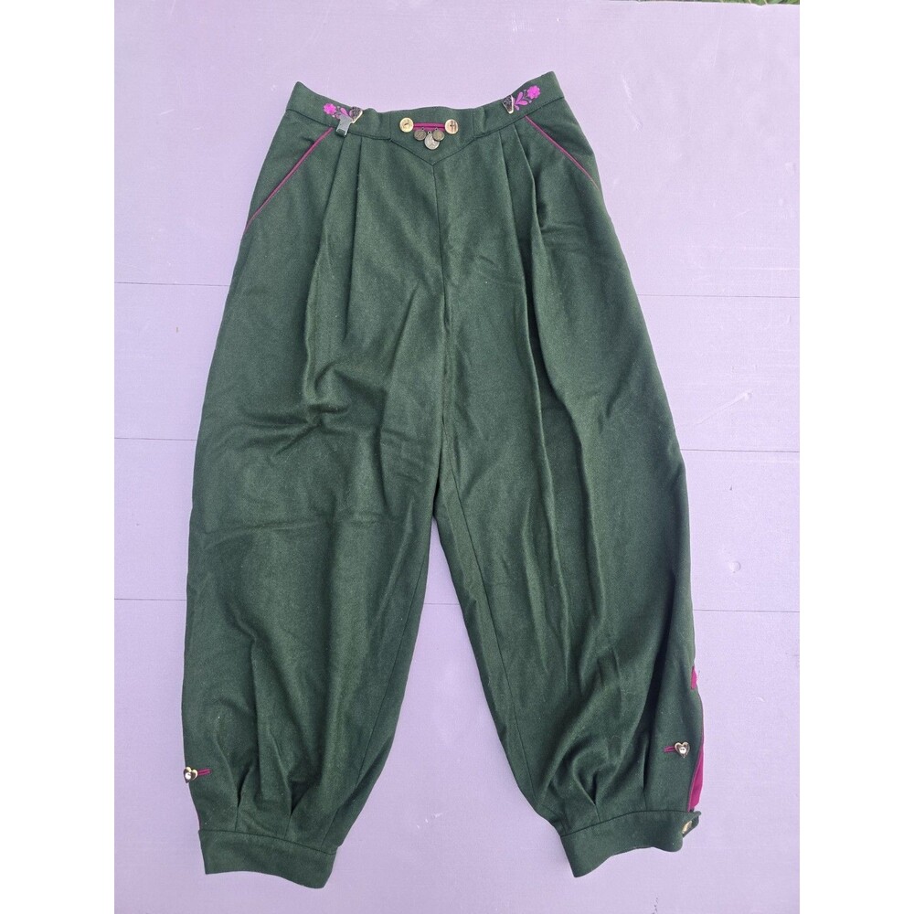 Steinbock Tyrol Wool Trachten Balloon Pants Women US 10 Green Embroidered Austri